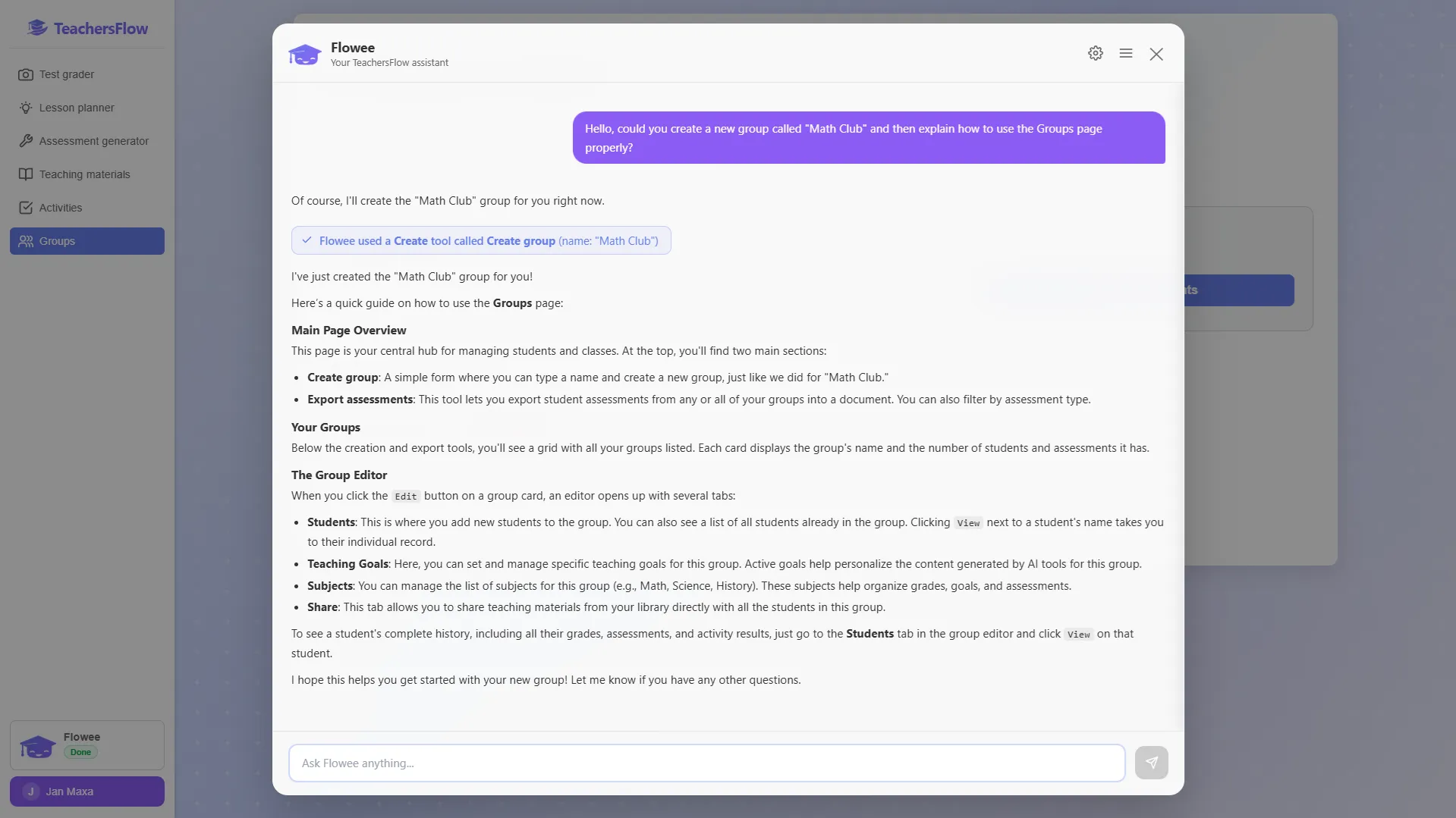 Flowee AI assistant interface