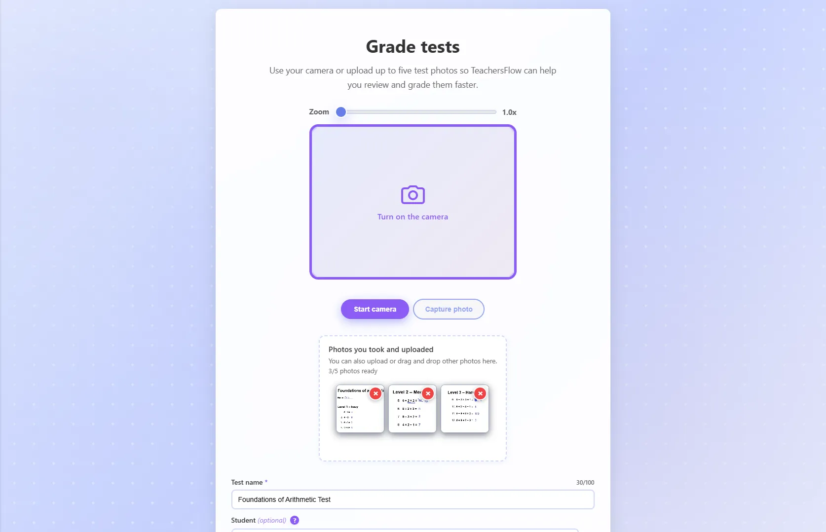 TeachersFlow assessment generation interface