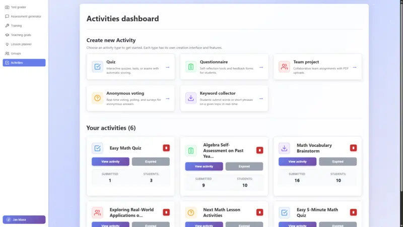 TeachersFlow activities and teaching materials interface